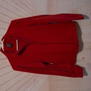 Red & Black Trim Zipper Sweater & Capri Pants Jogger Set Workout Casual Lounge M